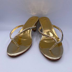 NUYG Gold Thong Slipper Mules Open Toe Chunky Heel